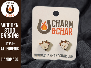 Goat Wood Stud Earrings - Animal Fashion Earring - Stud Earring - Charm and Char